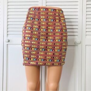 MISGUIDED Skirt Maroon Beaded Embroidered Mini Skirt Size 4